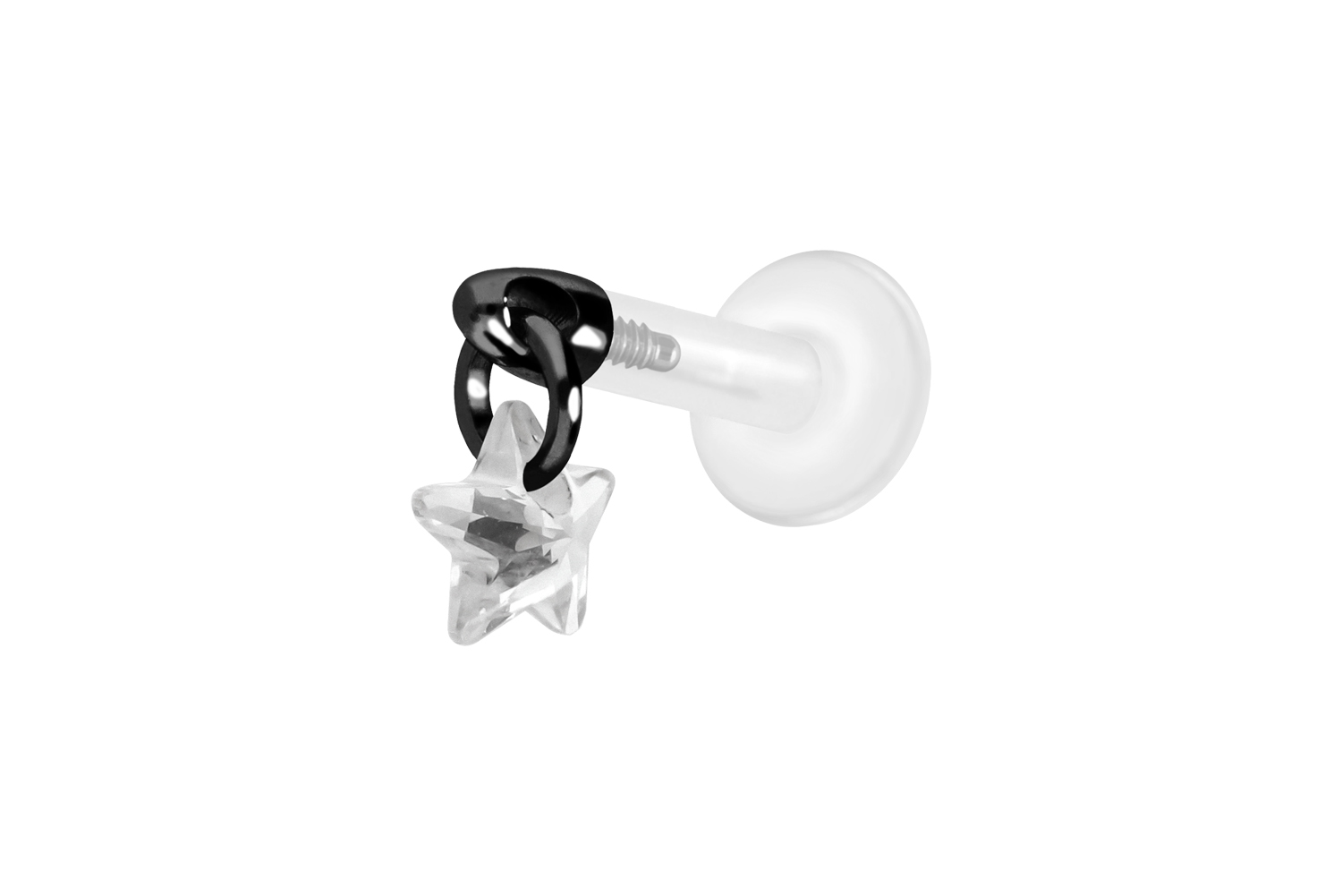 PTFE Labret Piercing mit Innengewinde + Titan-Aufsatz KRISTALLSTERN